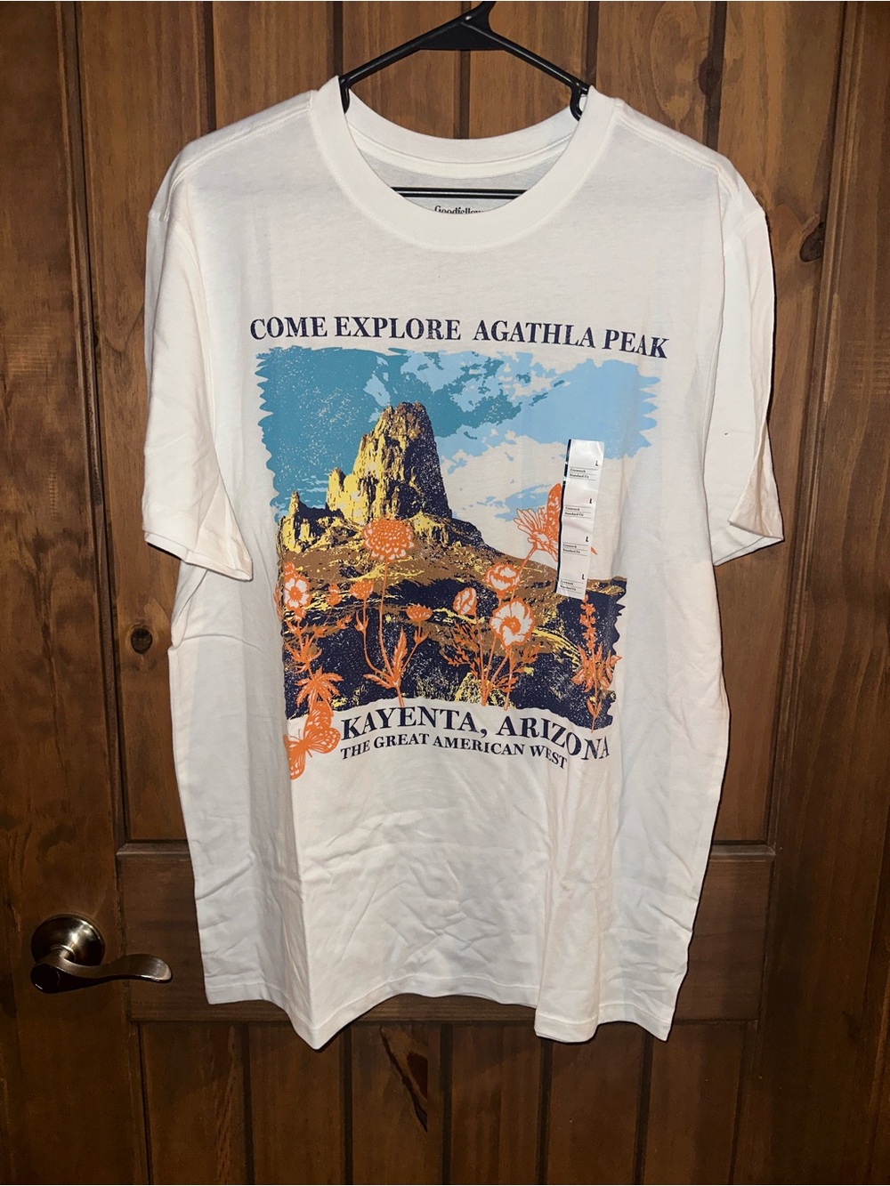 Goodfellow Graphic 'Come Explore Agathla Peak' White Men's Tee